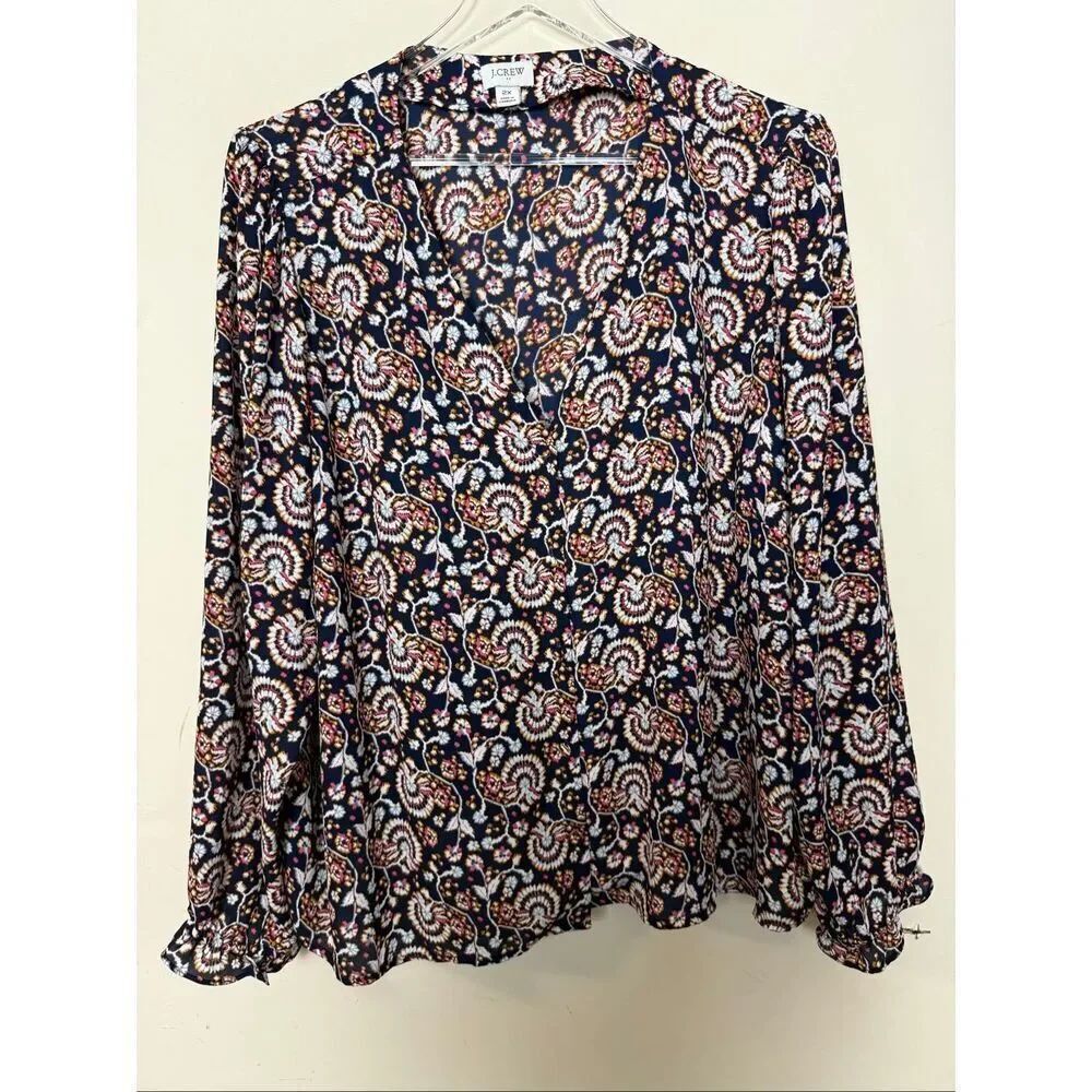 J.Crew BO728 Navy Sweet Briar Ditsy Floral Button Front Blouse V Neck Size 2X